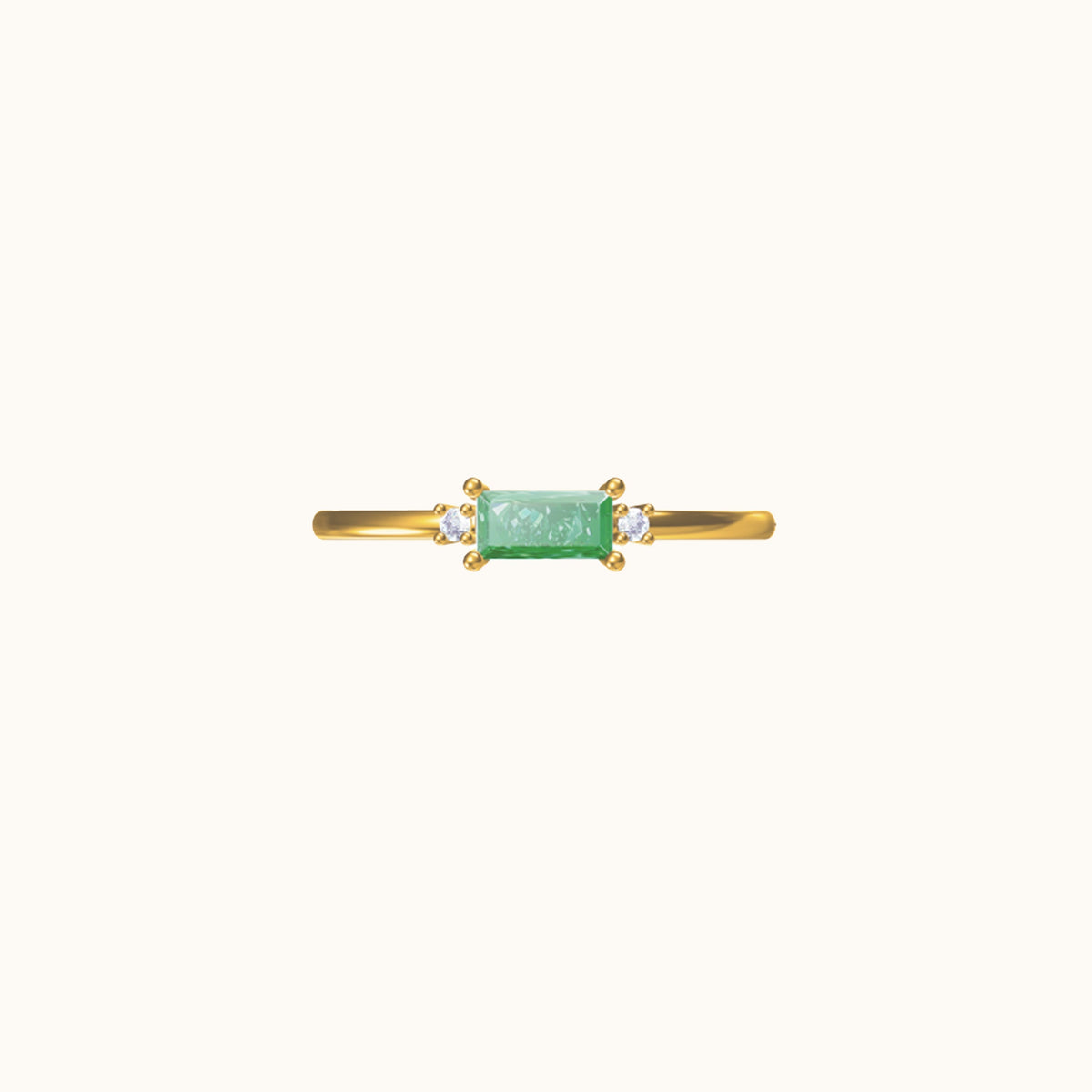 Fen - Anillo baguette delicado con circonita verde