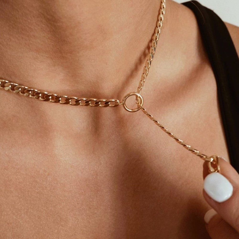 Collar doble - Cadena cubana y perlas