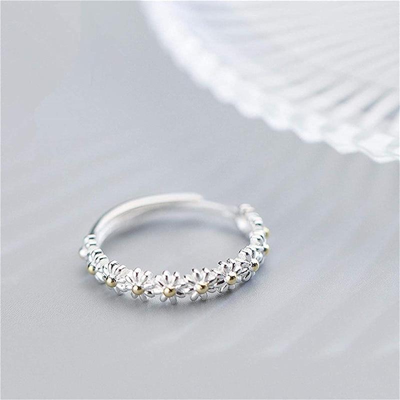Flavia – Anillo regulable de margarita de plata esmaltada