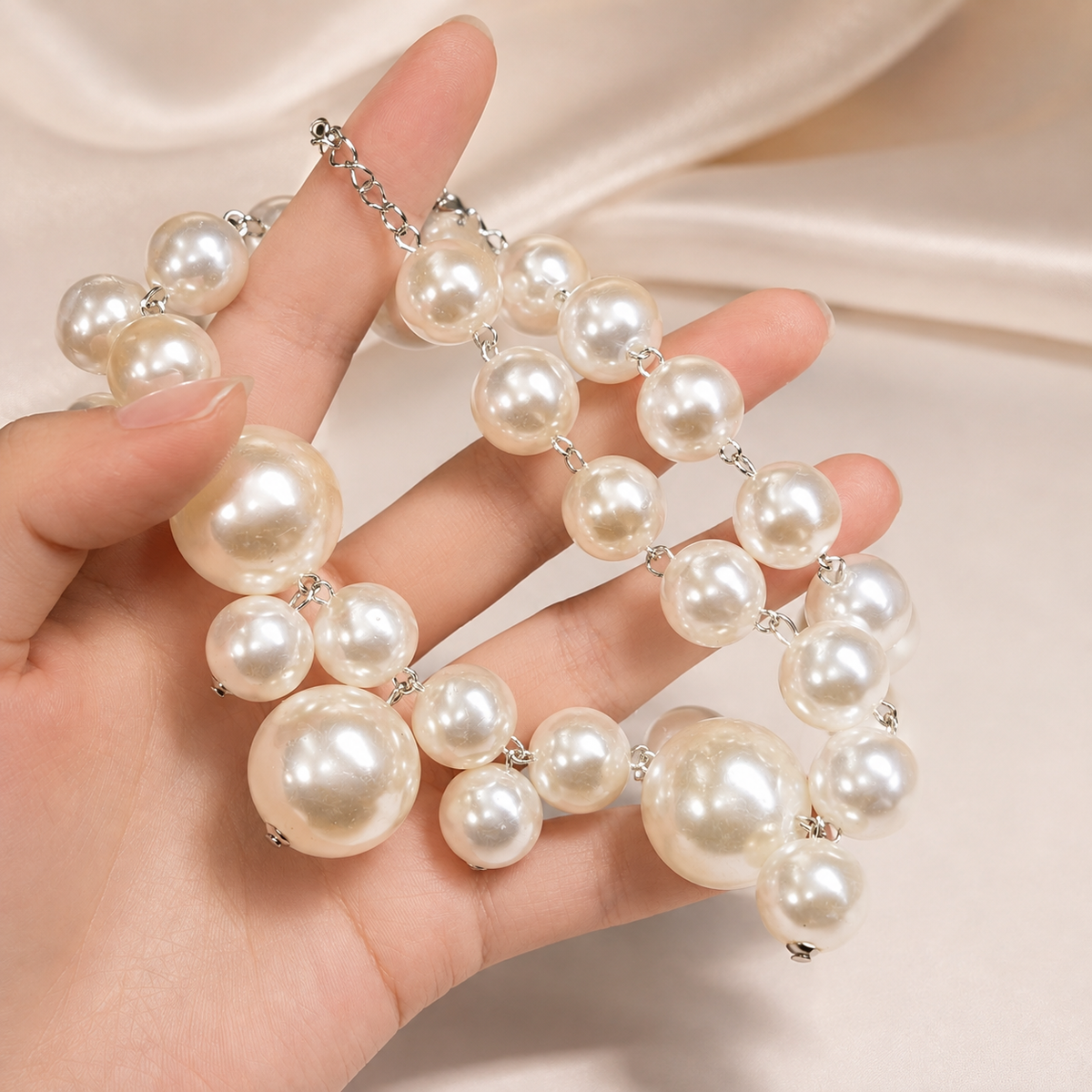 Lucie – Collar elegante ligero con perlas grandes y pequeñas