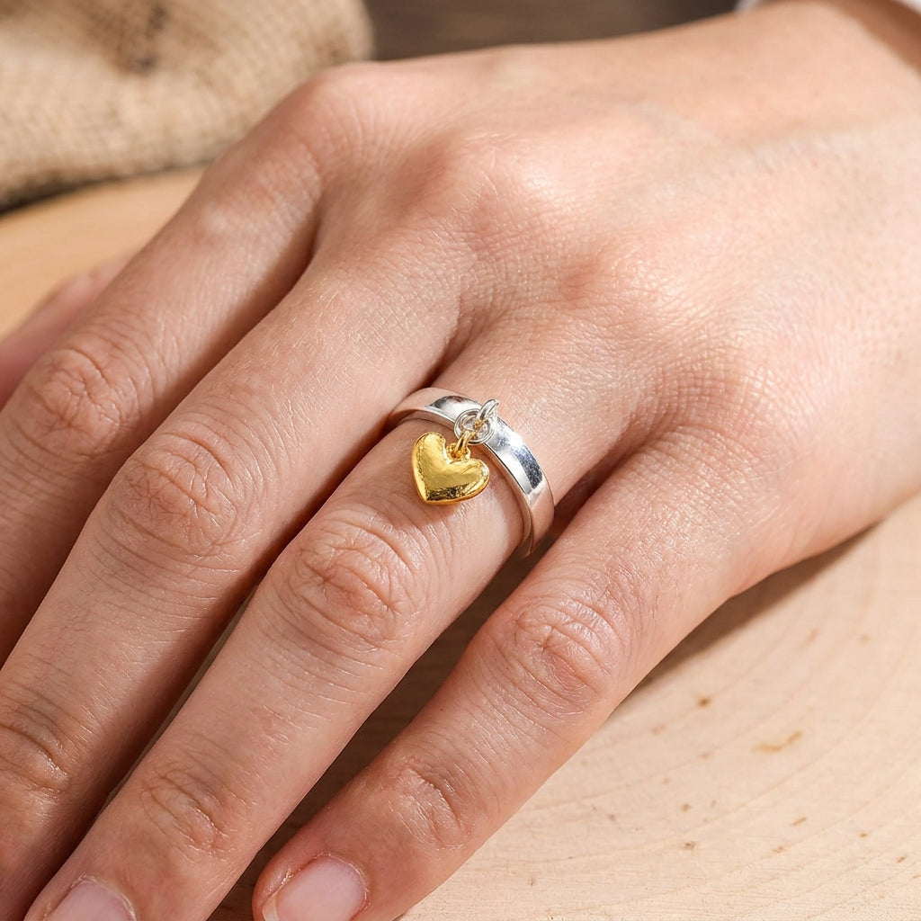 Maelie – Anillo de plata con corazón móvil de estilo retro