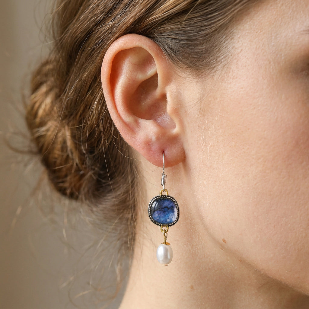 Maelis – Pendientes retro de piedra azul y perlas