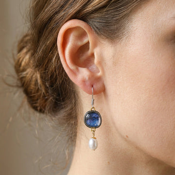 Maelis – Pendientes retro de piedra azul y perlas