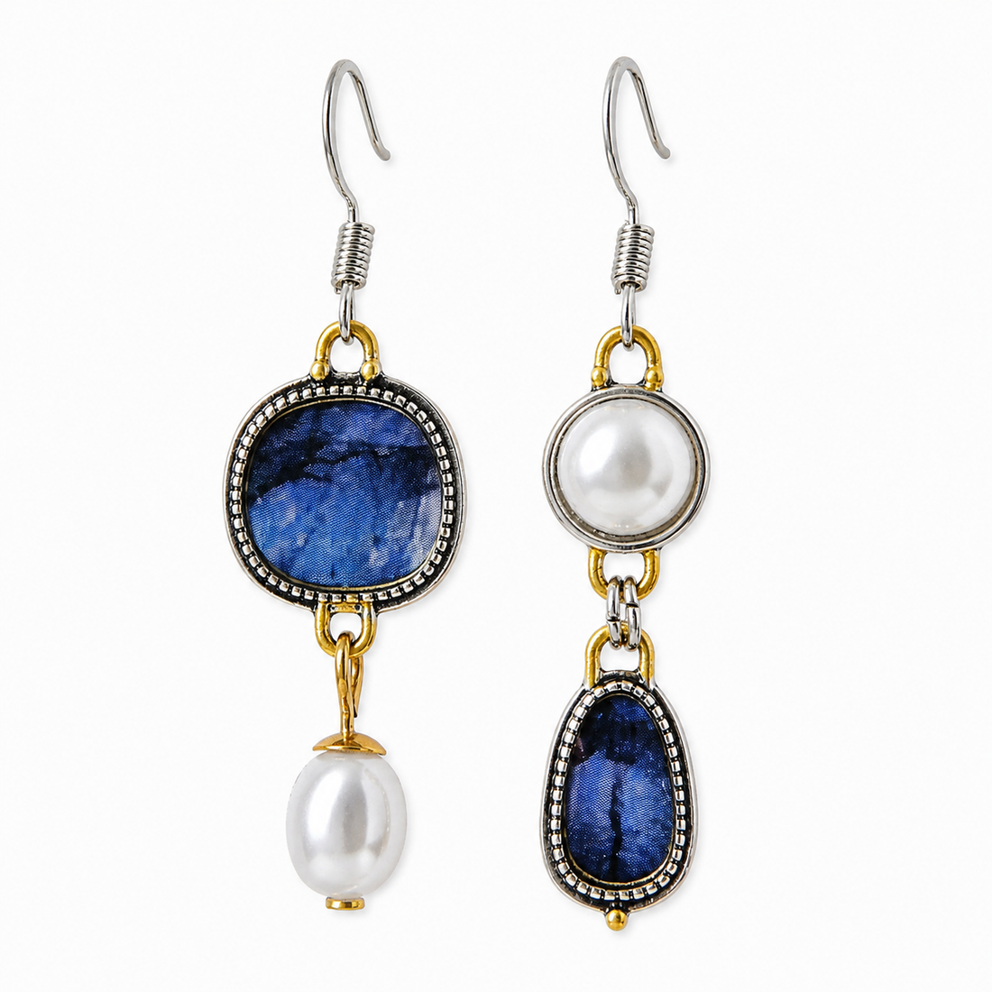 Maelis – Pendientes retro de piedra azul y perlas