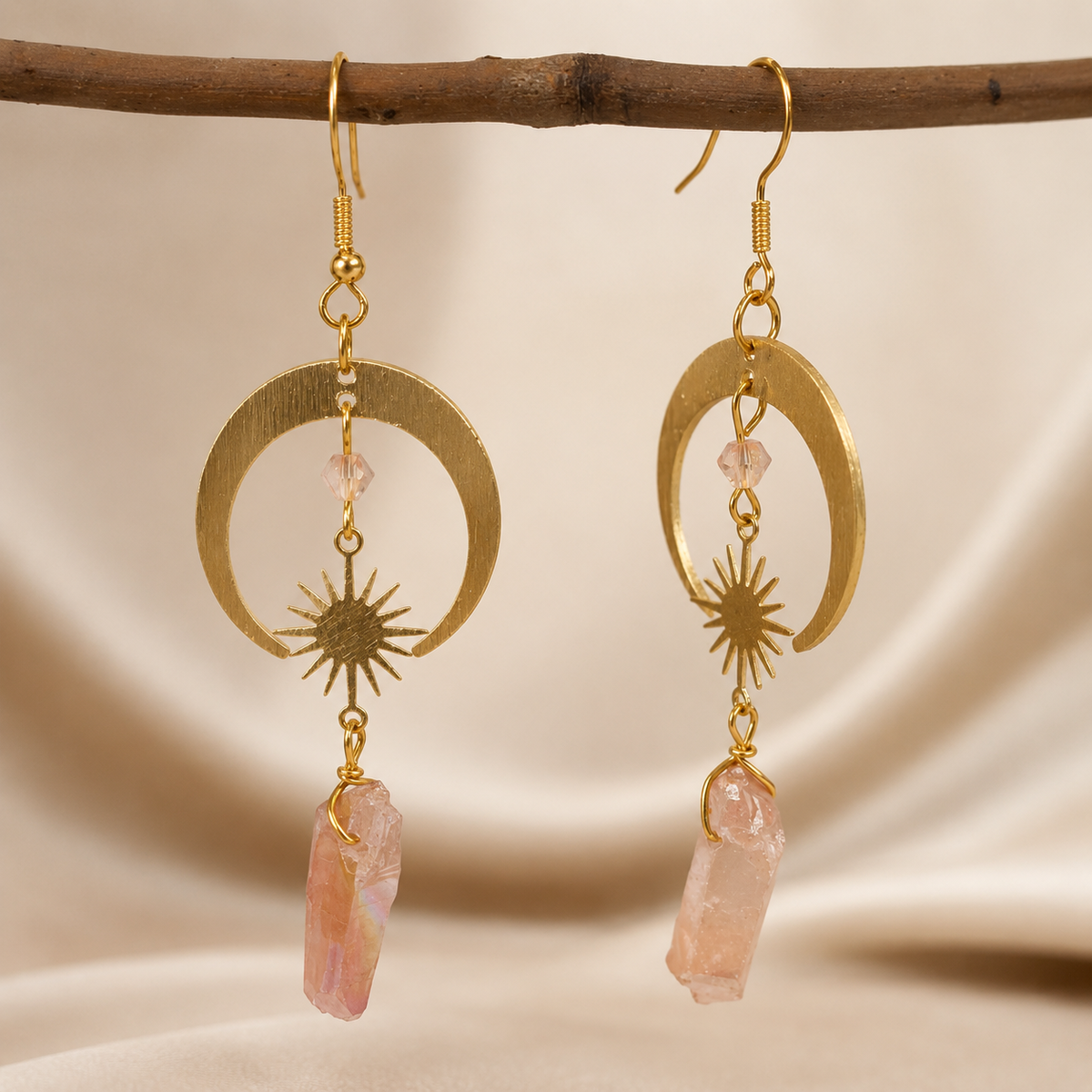 Homa - Pendientes de media luna de cuarzo tangerina