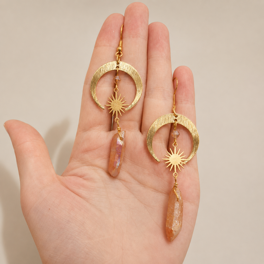 Homa - Pendientes de media luna de cuarzo tangerina