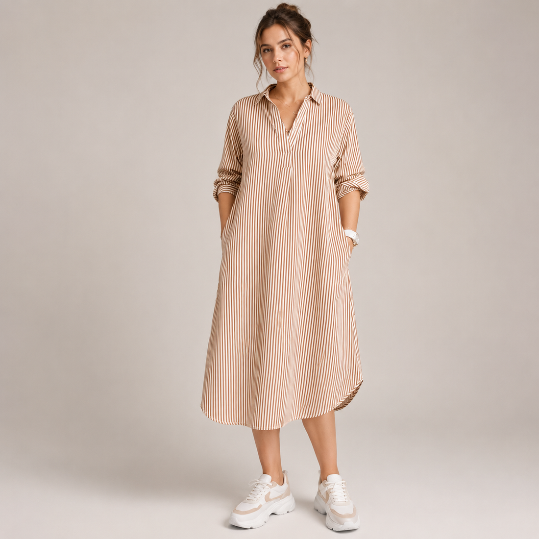 Célia - Vestido Cómodo con Cuello y Escote en V
