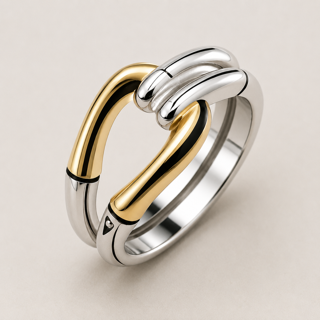 Cassia – Anillo vintage anudado en dorado y plateado
