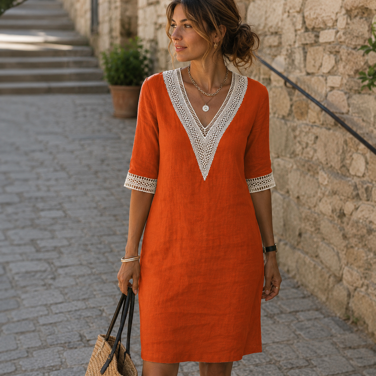 Arianne - Vestido de crochet elegante con escote en V para mujer