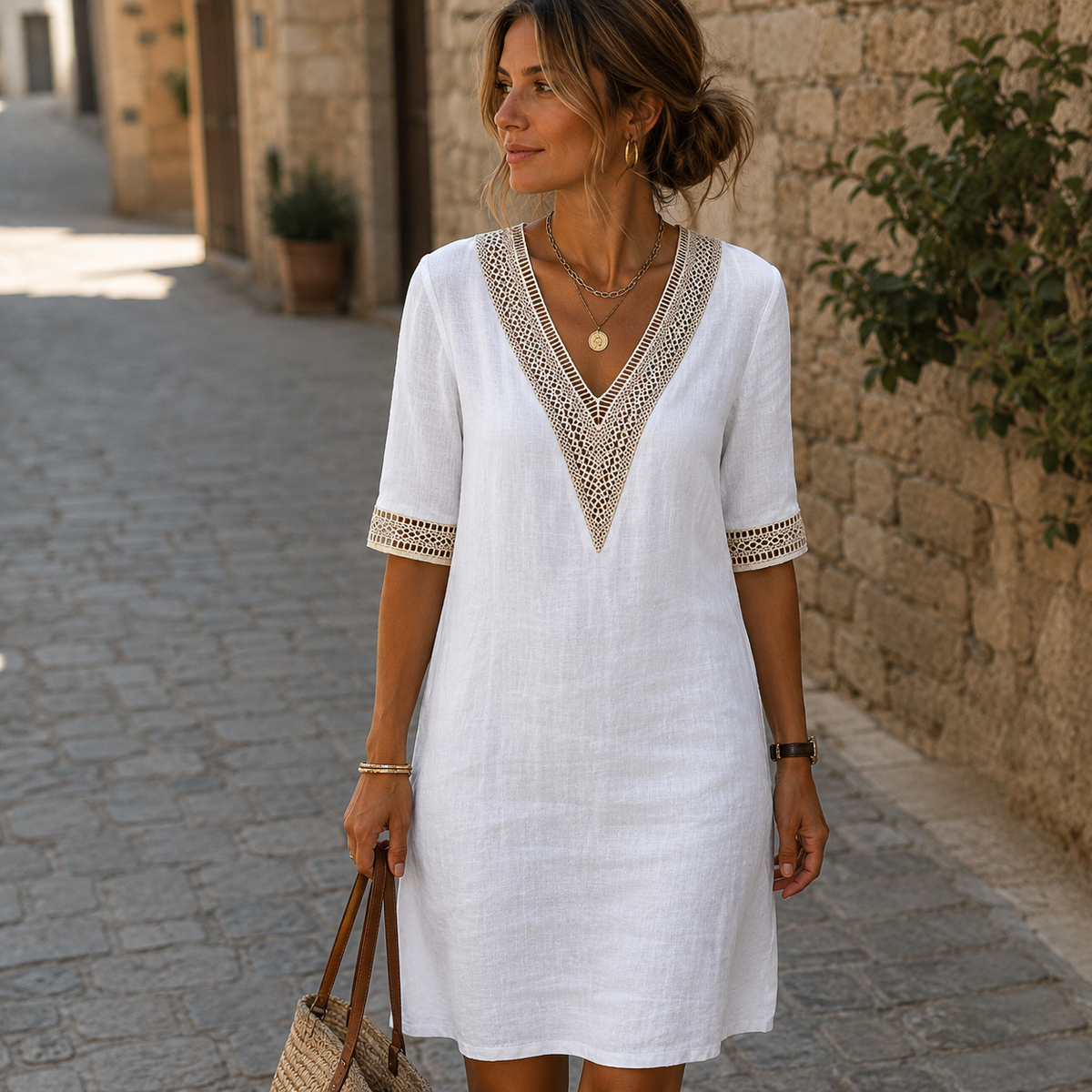 Arianne - Vestido de crochet elegante con escote en V para mujer