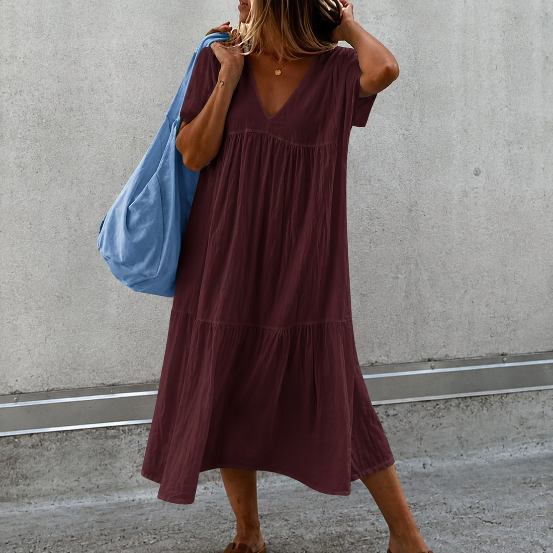Deanna - Vestido casual versátil y cómodo con escote en V