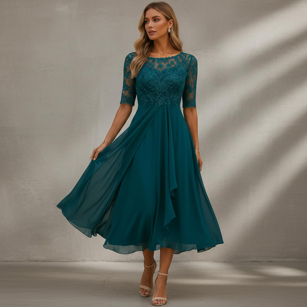 Yara - Elegante vestido midi de gasa