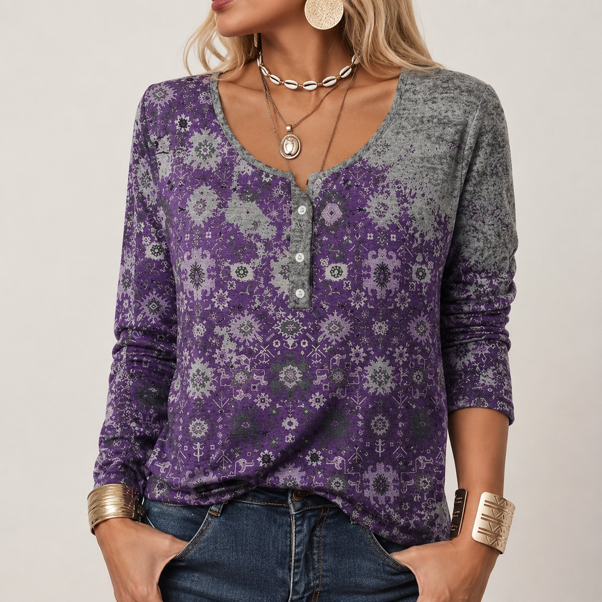 Hilde - Suéter elegante con estampado azteca