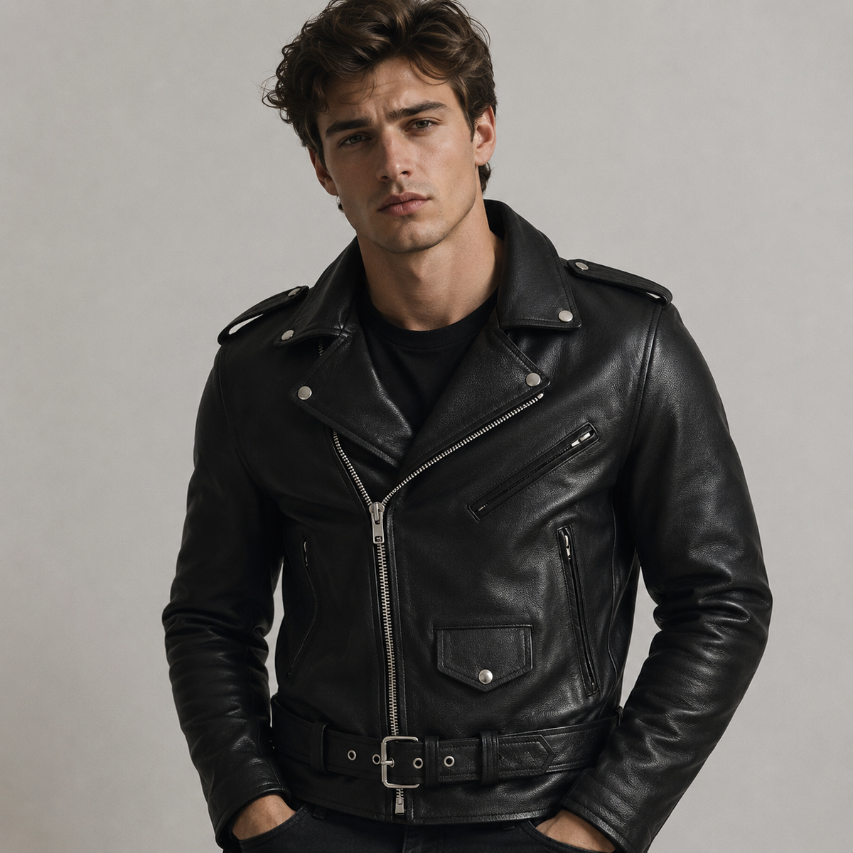 Brandon - Chaqueta de motociclista con múltiples bolsillos para hombres