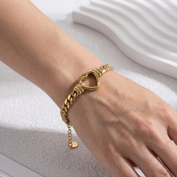 Pulsera dorada con corazón hueco - Pulsera con corazón abierto