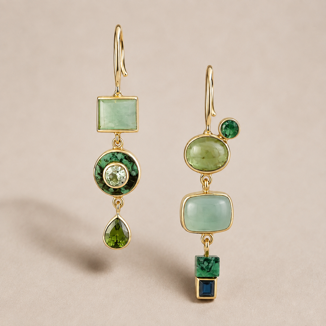 Nerida – Pendientes vintage colgantes en tonos verdes