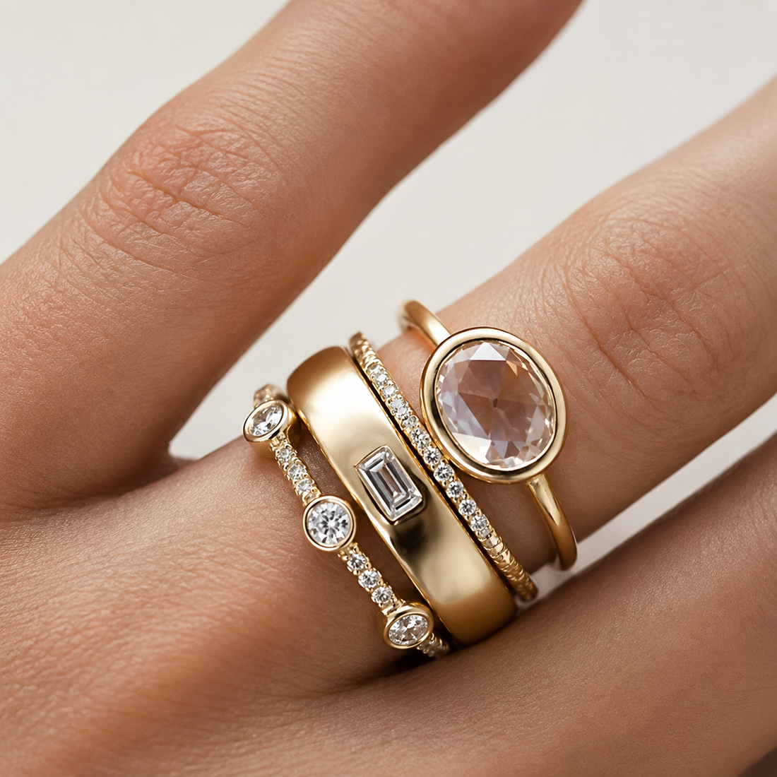 Sylvie – Conjunto de anillos de estilo vintage en dorado con circonitas
