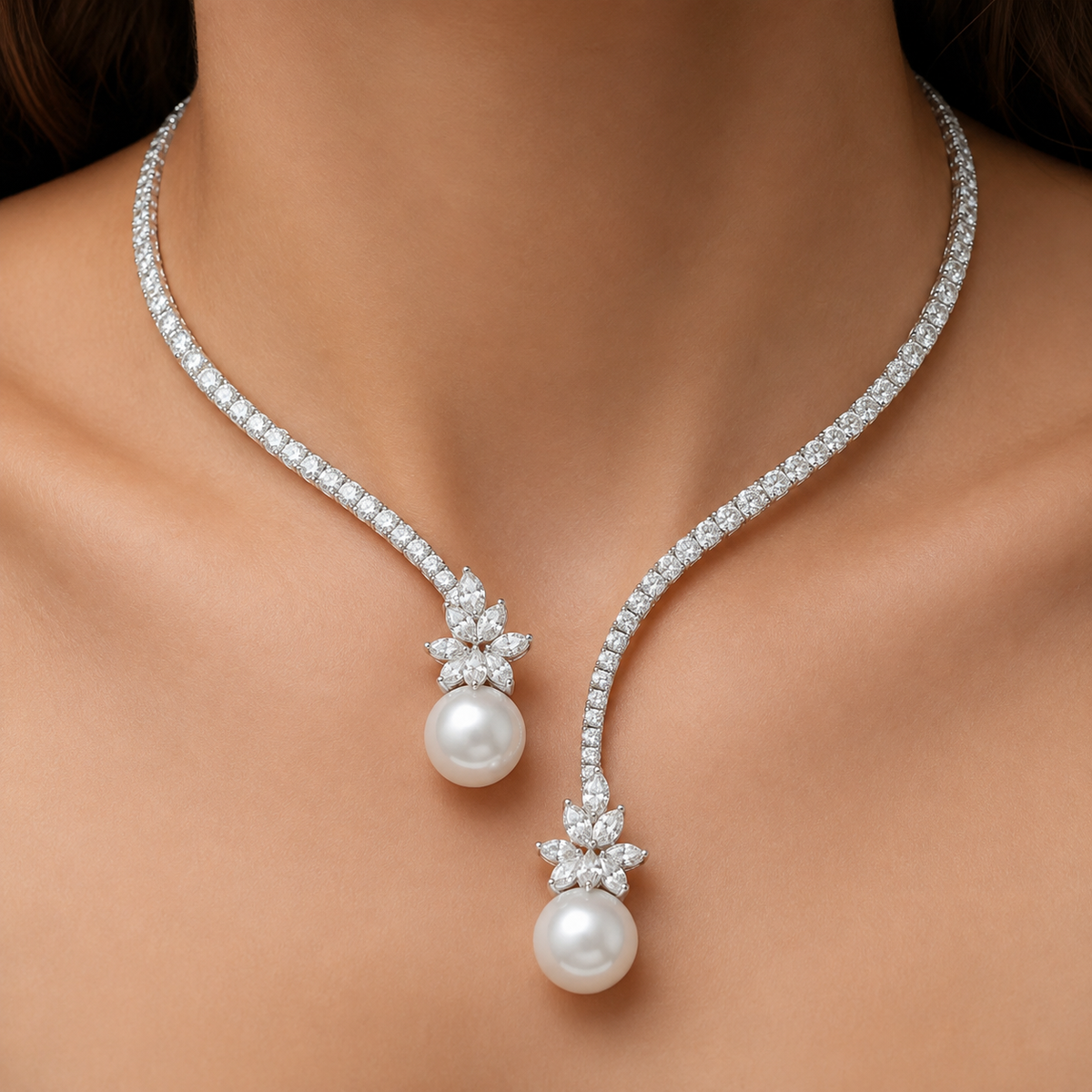 Lyra – Collar de plata esterlina brillante con perlas