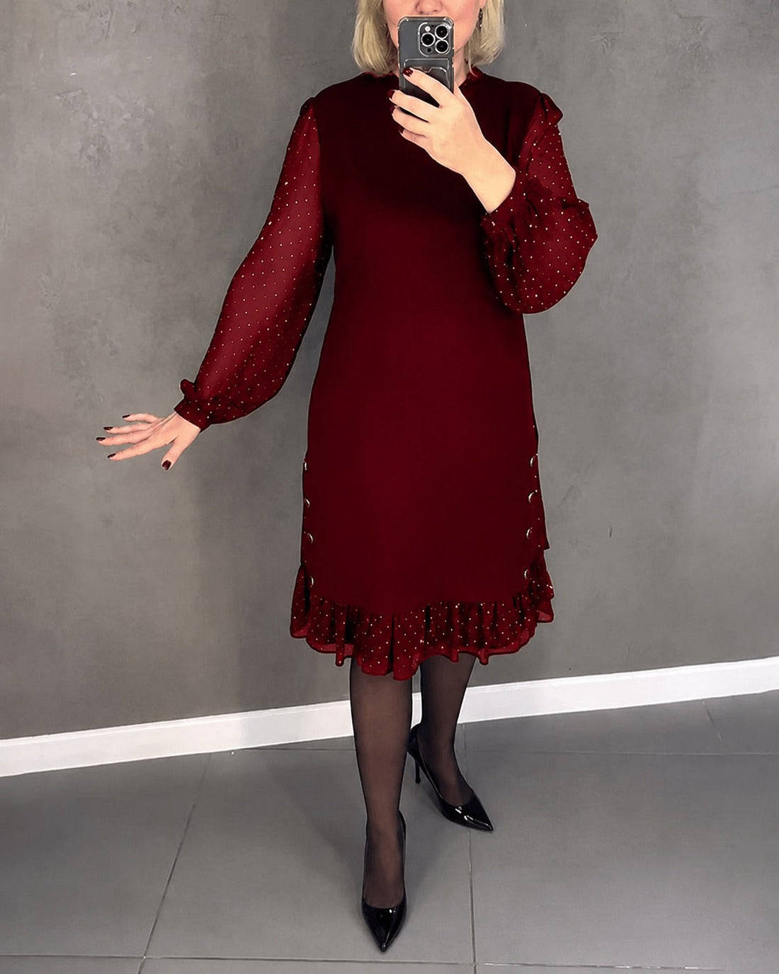 Gabriela - Vestido de Lunares de Manga Larga Elegante