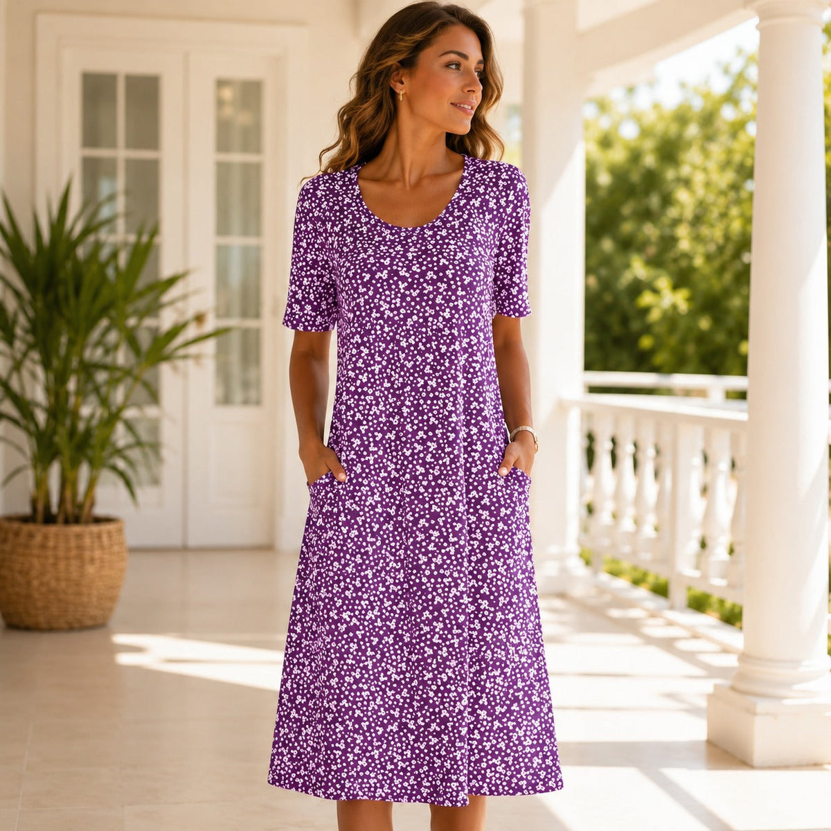 Yasmin - Vestido Floral de Manga Corta