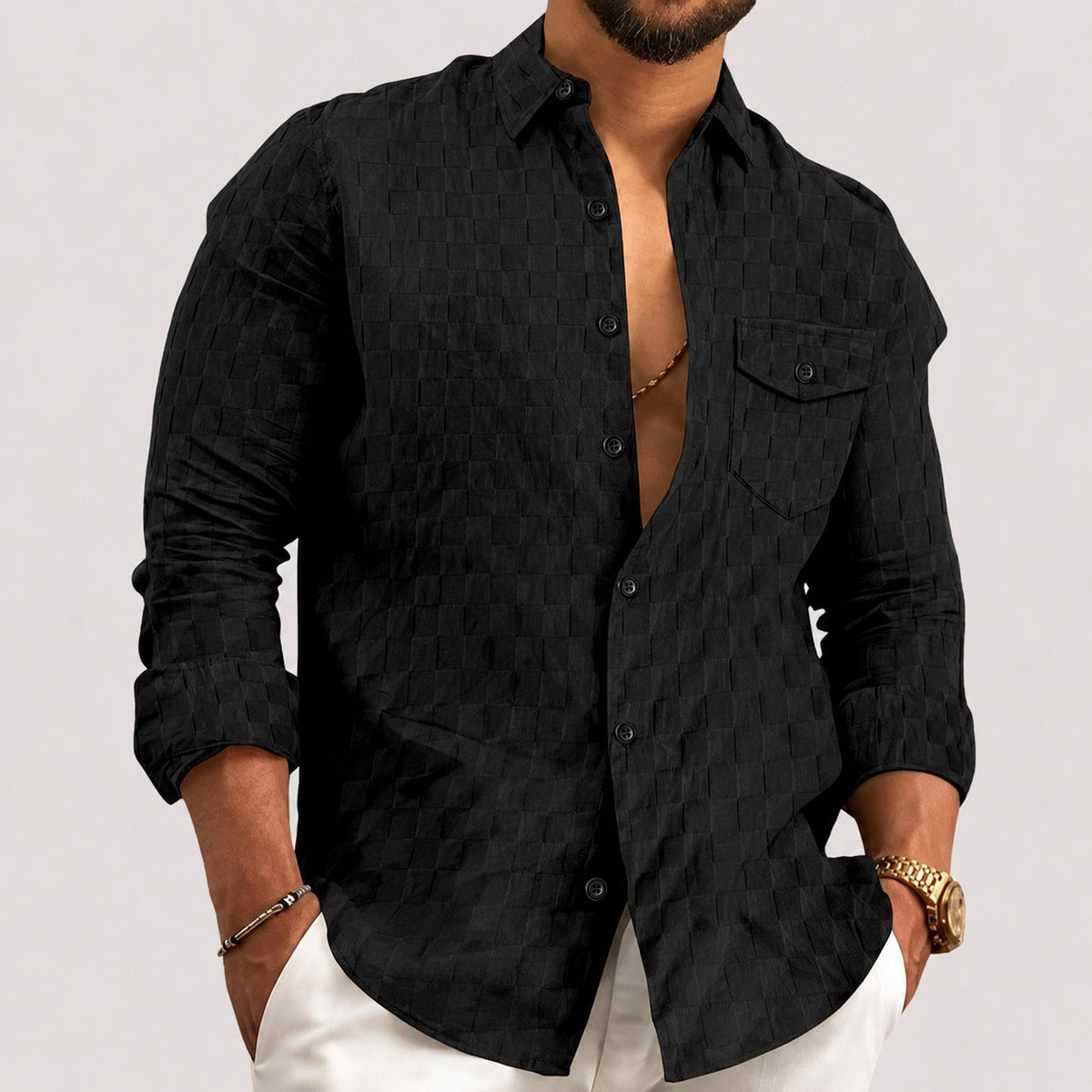 Walter - Camisa de Manga Larga a Cuadros Elegante