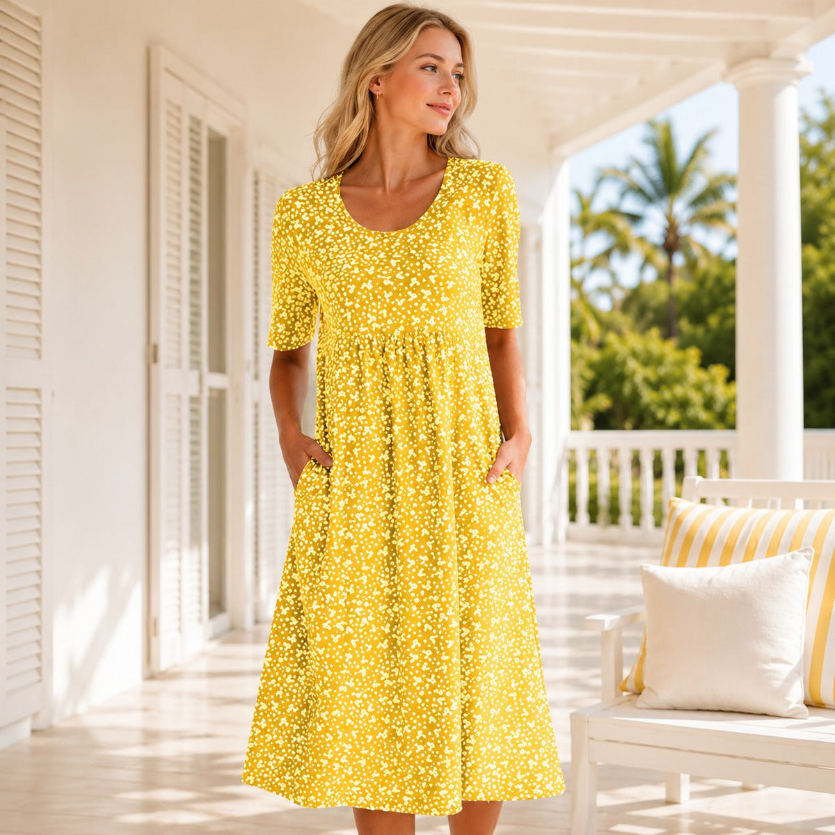 Yasmin - Vestido Floral de Manga Corta