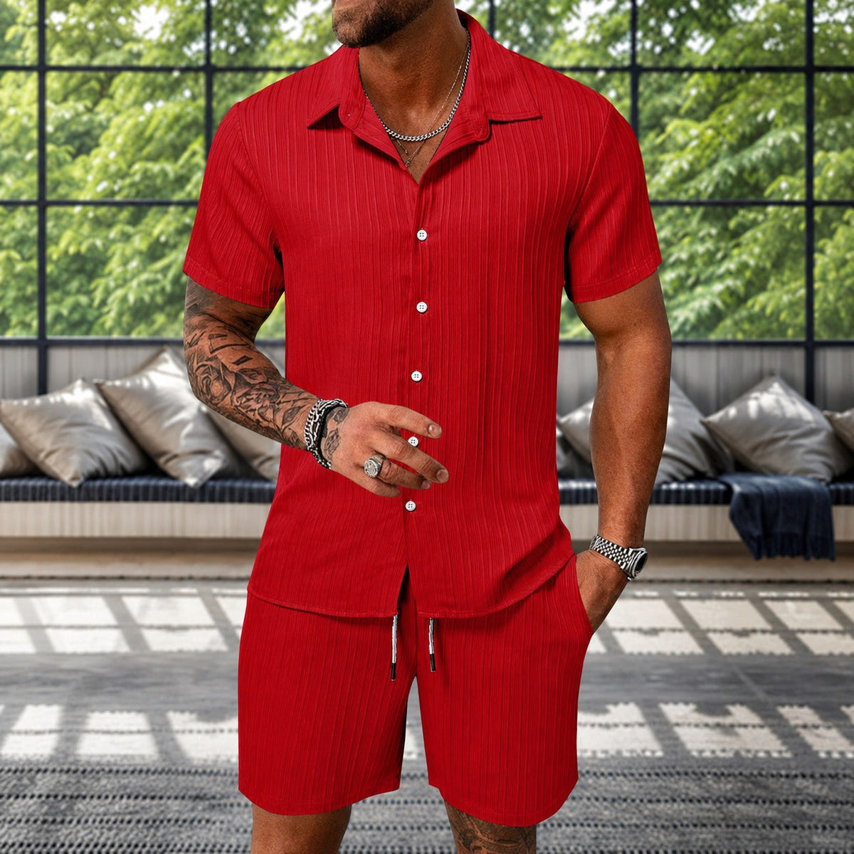 Albie - Conjunto de Camisa Texturizada Relajada