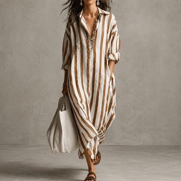 Elysia - Vestido Camisero Suelto de Manga Larga