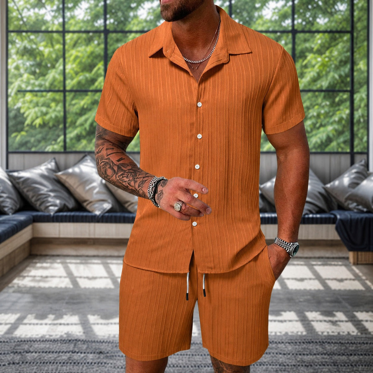 Albie - Conjunto de Camisa Texturizada Relajada