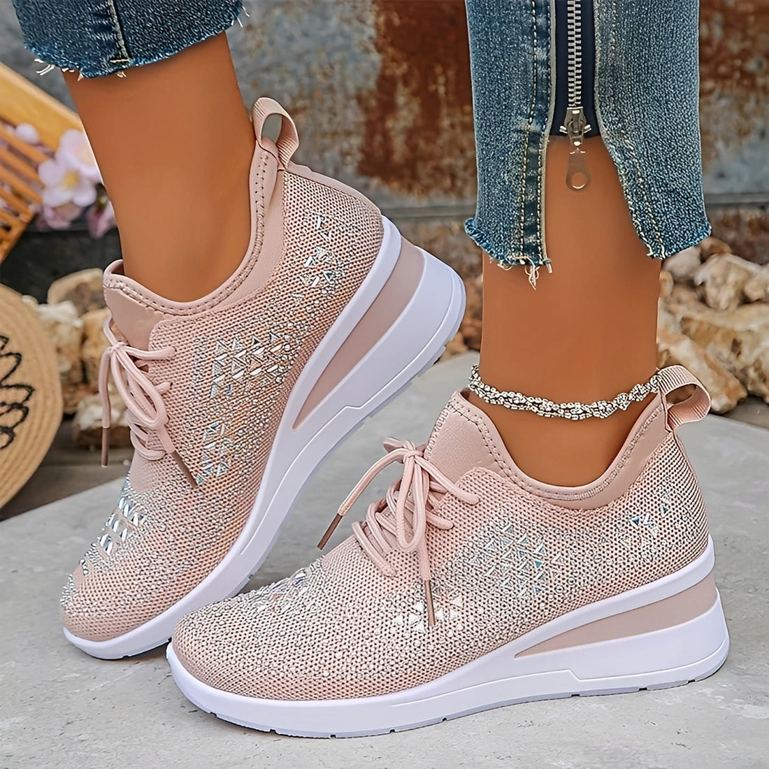 Elodie - Zapatillas cómodas y elegantes con detalles de strass