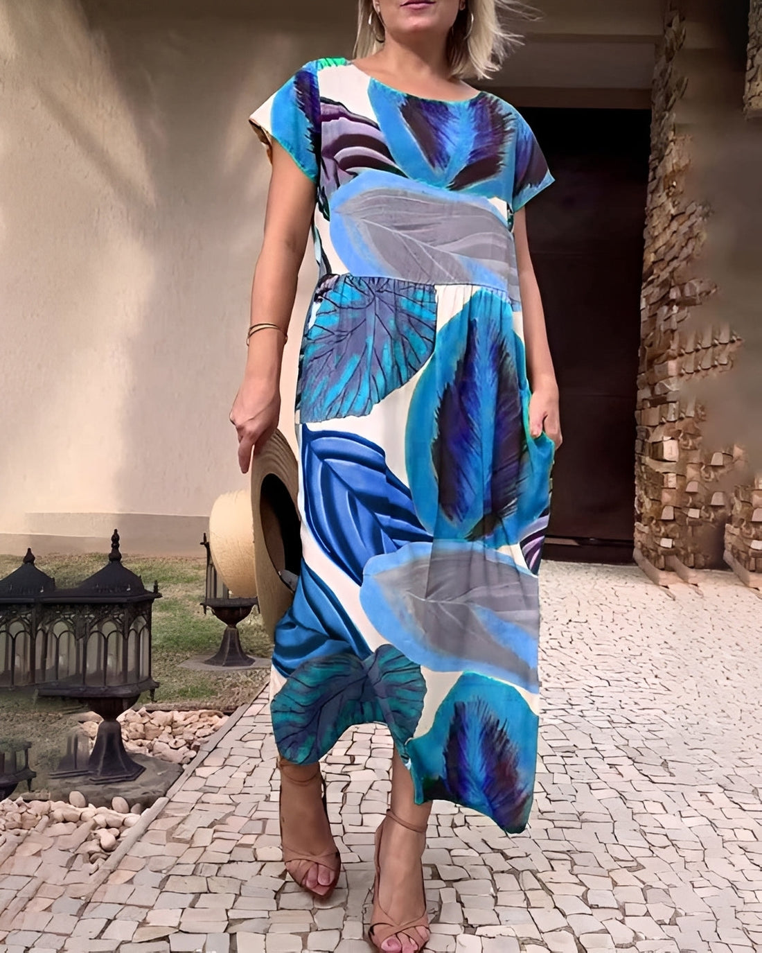Sami - Vestido con Abertura de Manga Corta Elegante