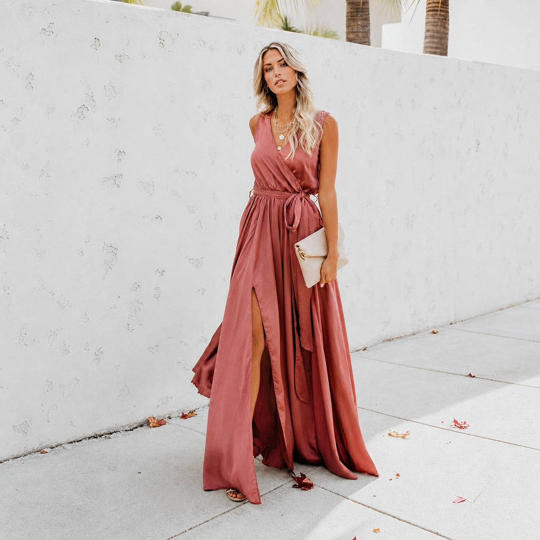 Kareem - Vestido Maxi Casual con Cinturón en la Cintura