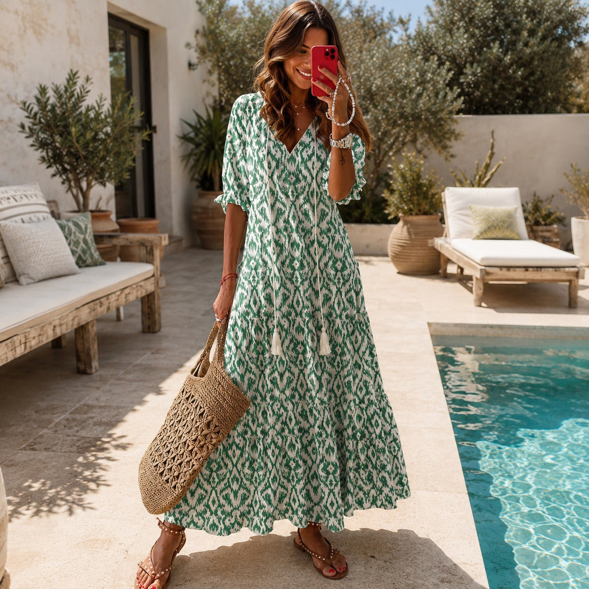 Lindsay - Vestido Bohemio Suelto con Volantes