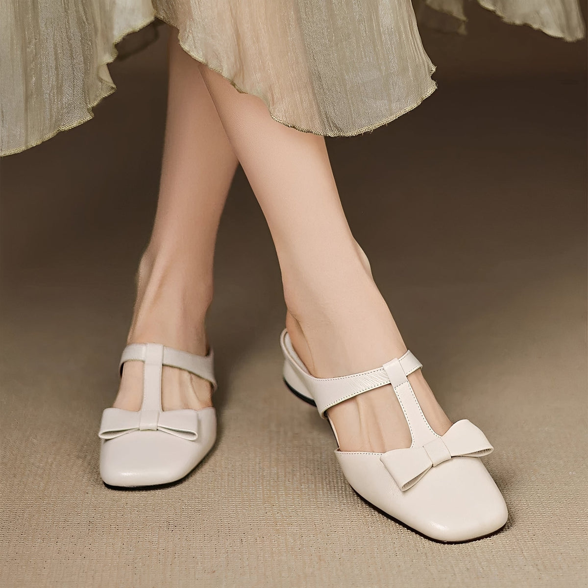 Jean - Sandalias Mules Elegantes con Lazo