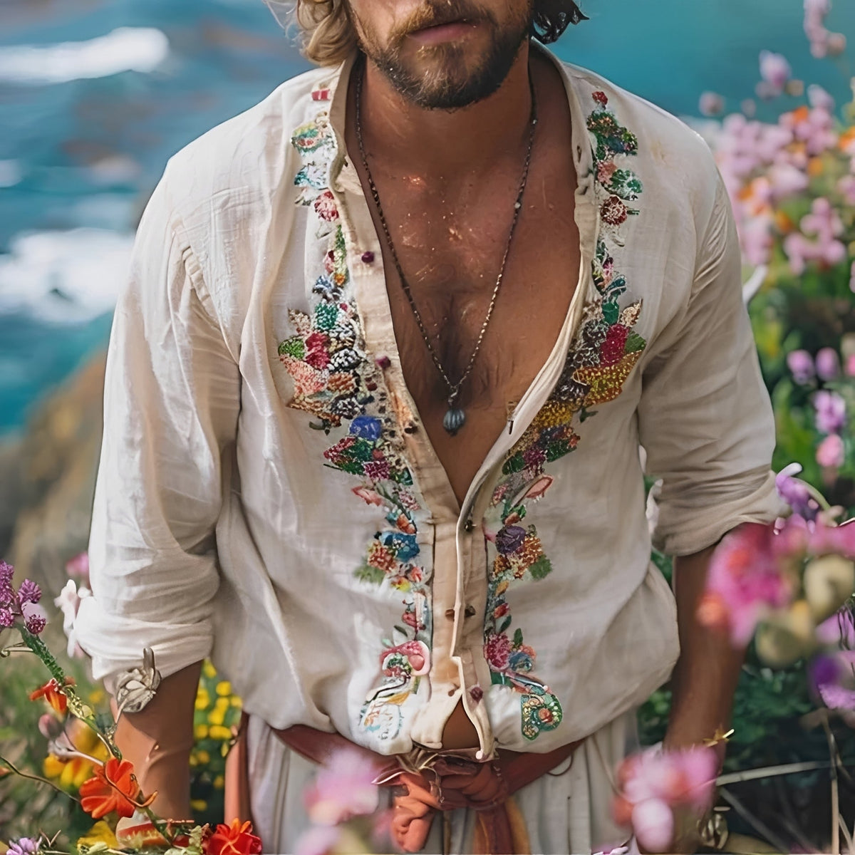 Benedict - Camisa Elegante Bordada de Manga Larga