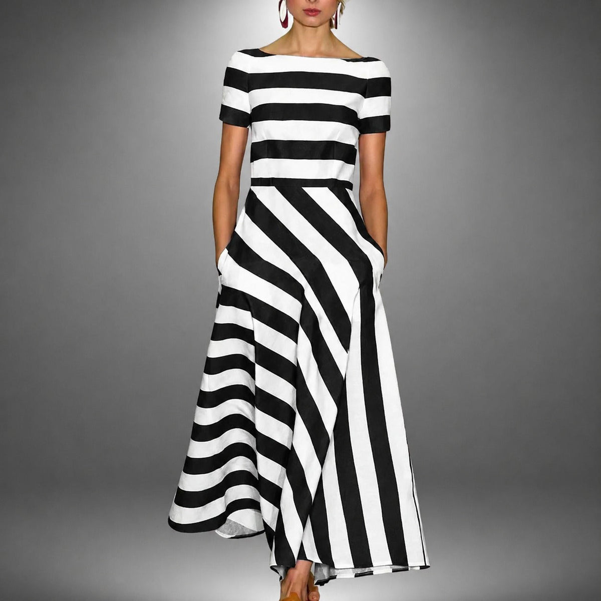 Darcie - Vestido Maxi de Línea A a Rayas
