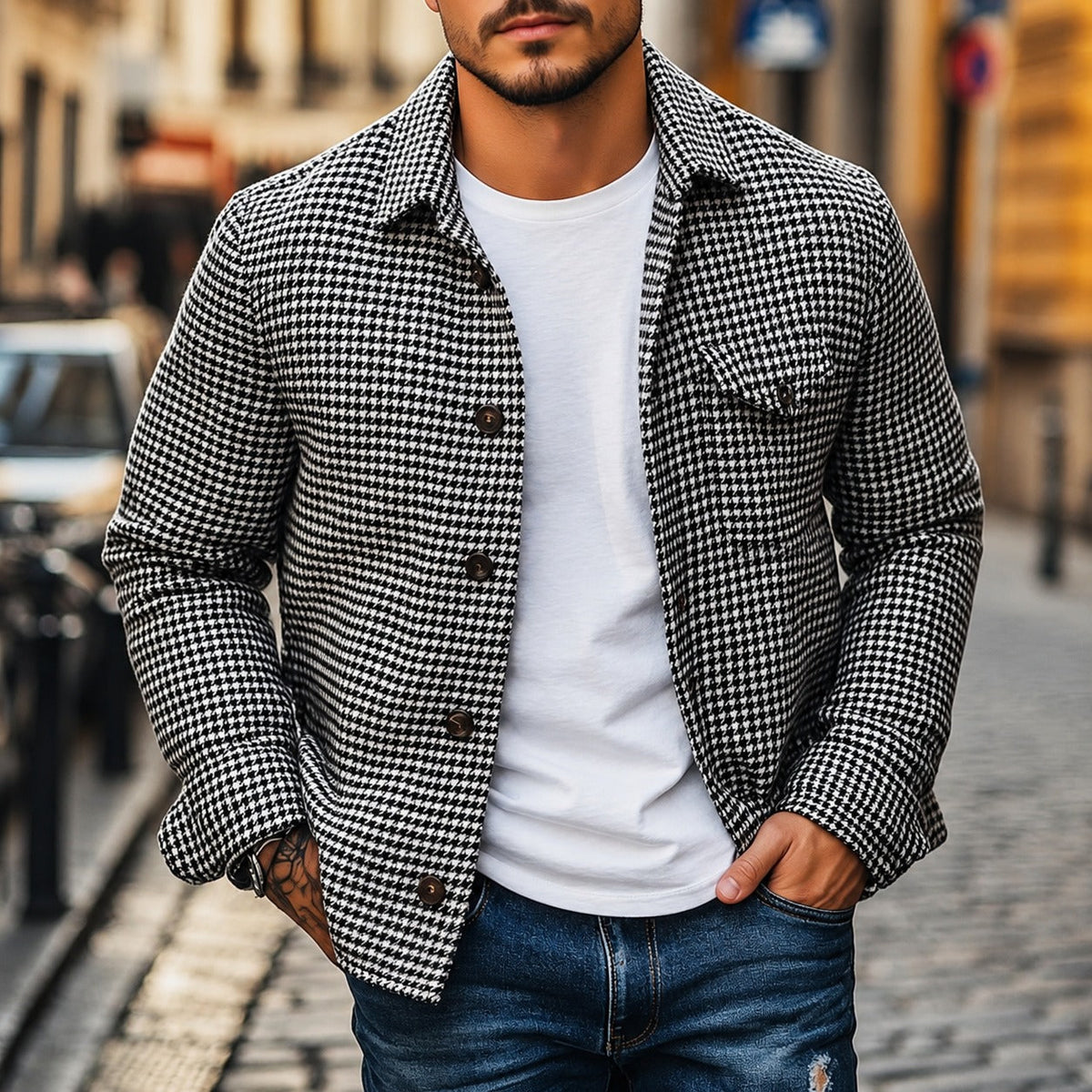 Andrew - Chaqueta Camisa Retro de Una Sola Botonadura