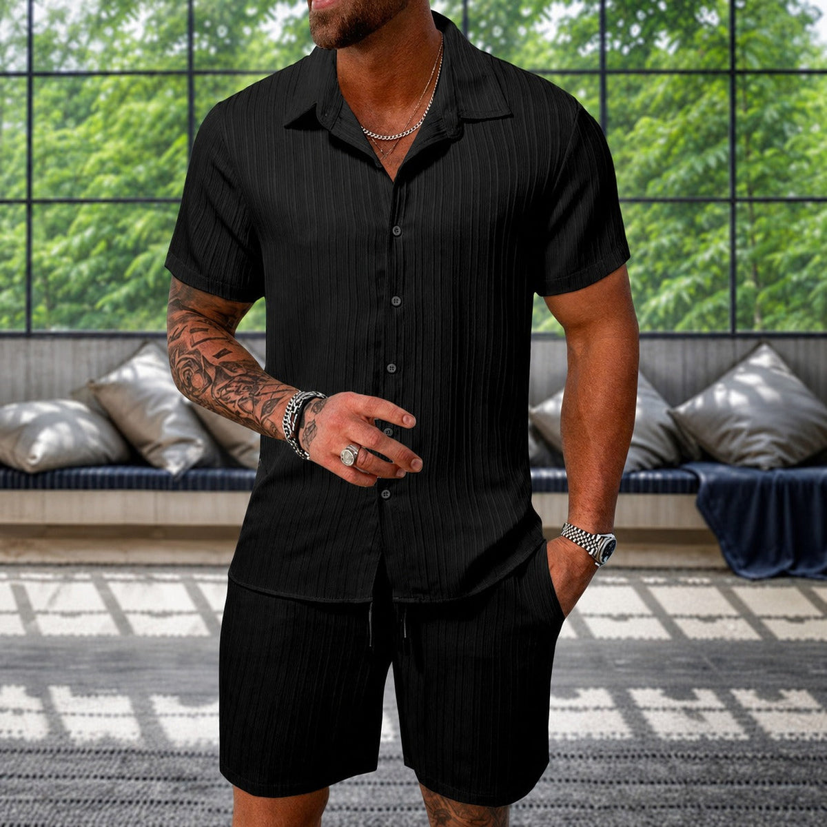 Albie - Conjunto de Camisa Texturizada Relajada