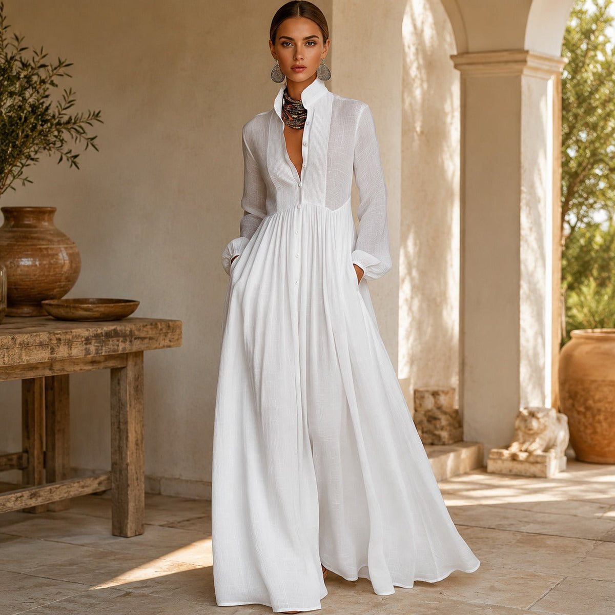 Kyran - Vestido maxi de manga larga elegante