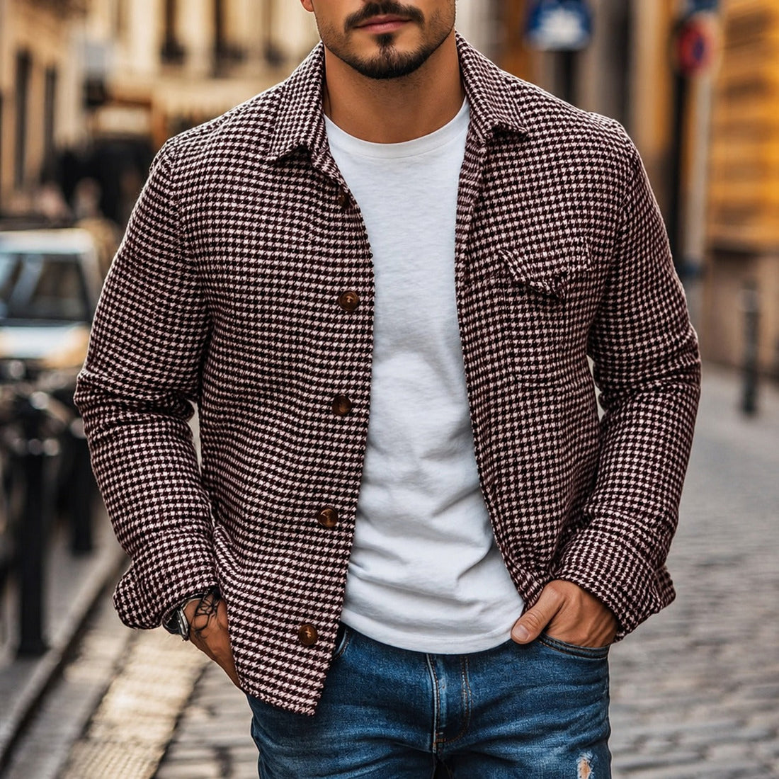 Andrew - Chaqueta Camisa Retro de Una Sola Botonadura