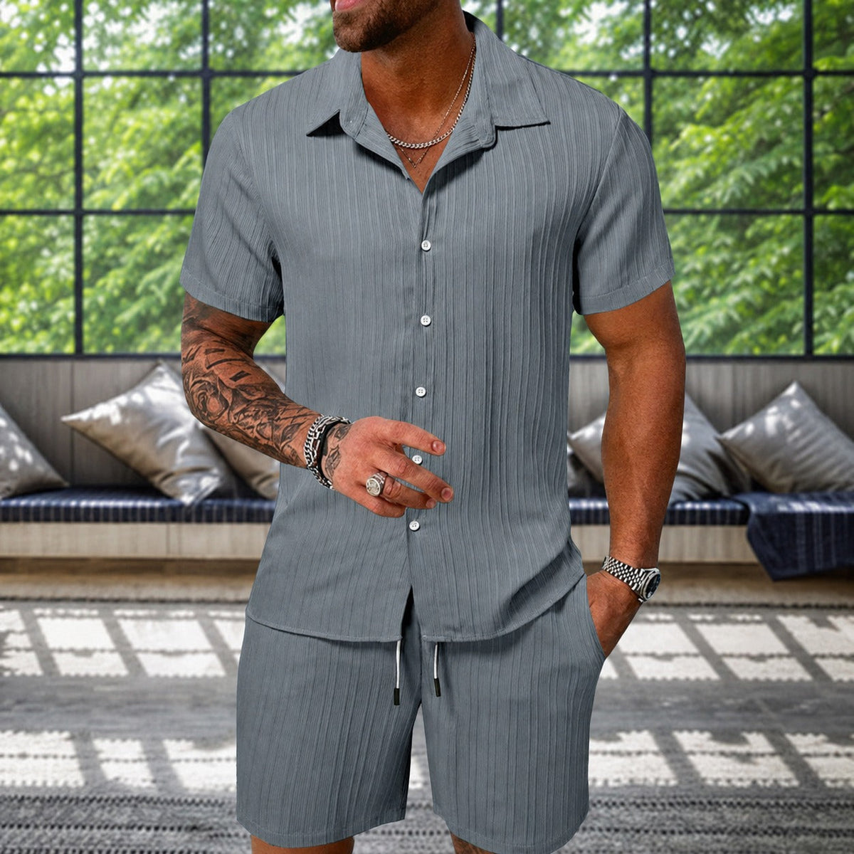 Albie - Conjunto de Camisa Texturizada Relajada