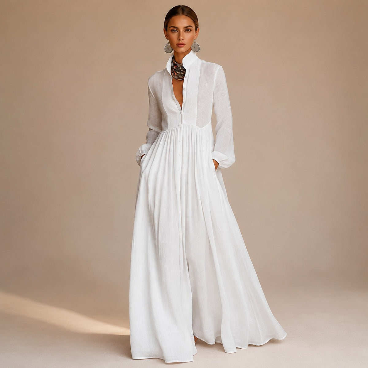 Kyran - Vestido maxi de manga larga elegante