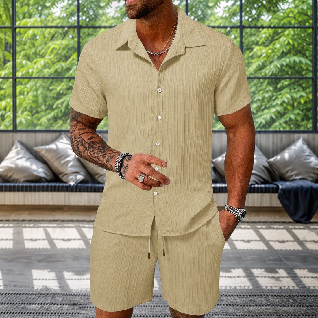 Albie - Conjunto de Camisa Texturizada Relajada
