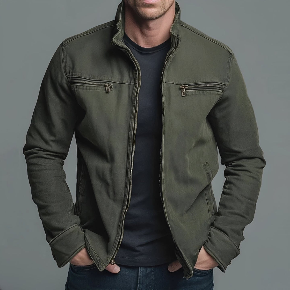 Jaden - Chaqueta Casual con Cremallera Lavada
