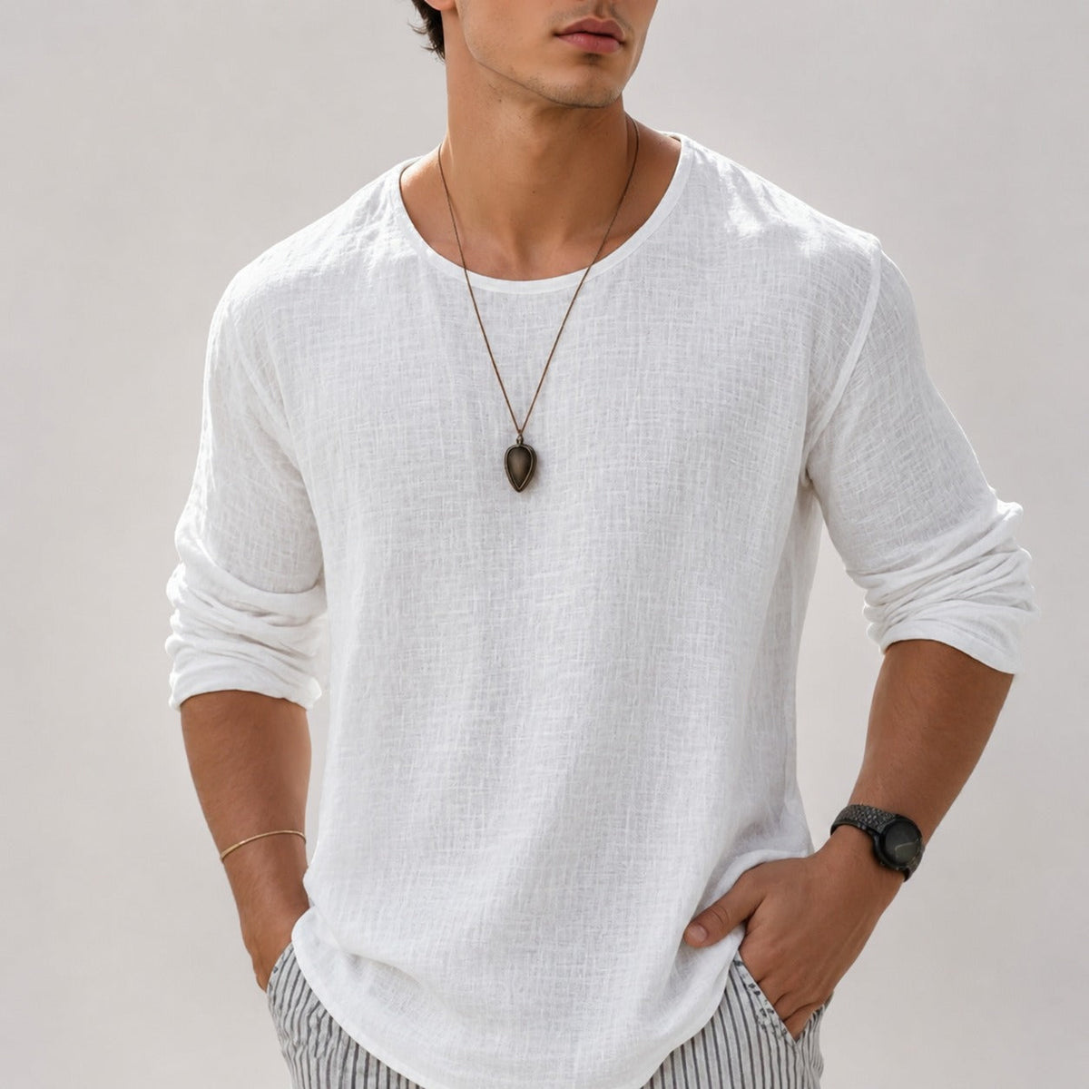 Zain - Camisa Casual Suelta de Manga Larga