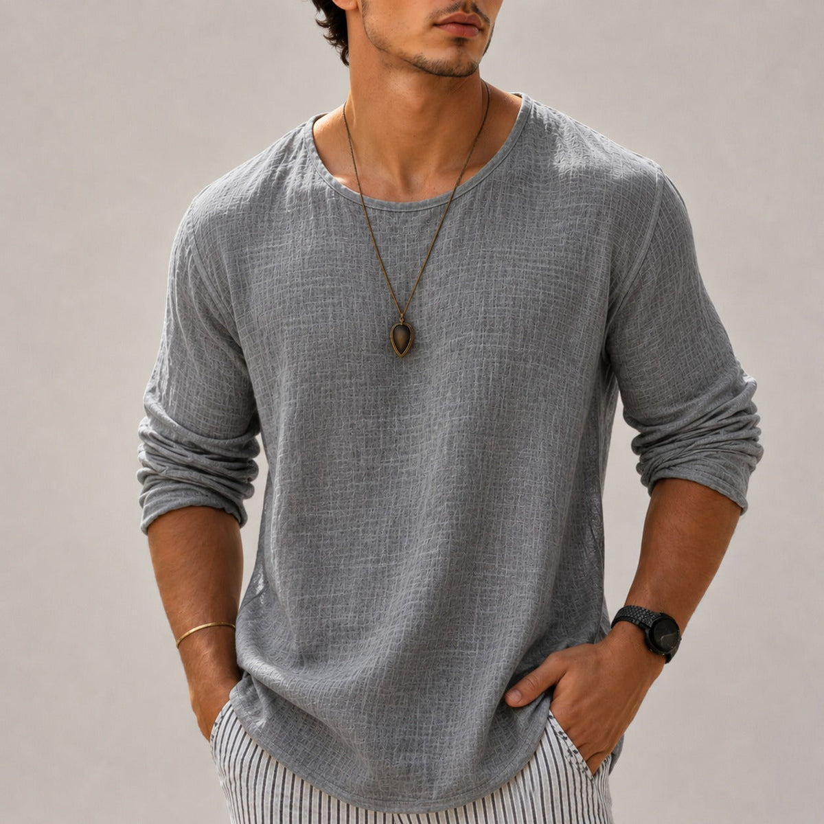Zain - Camisa Casual Suelta de Manga Larga