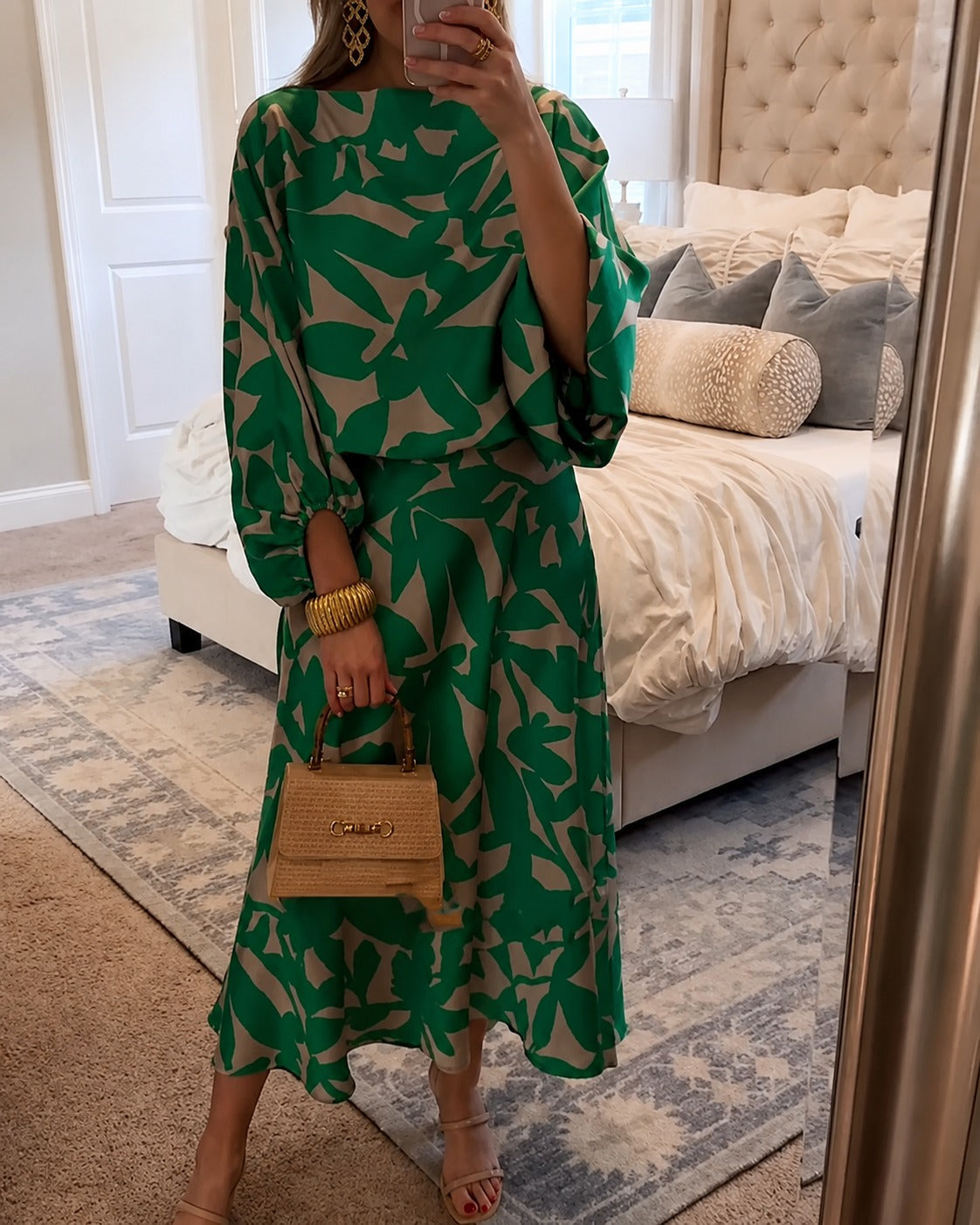 Leanne - Vestido con Mangas de Linterna Elegante