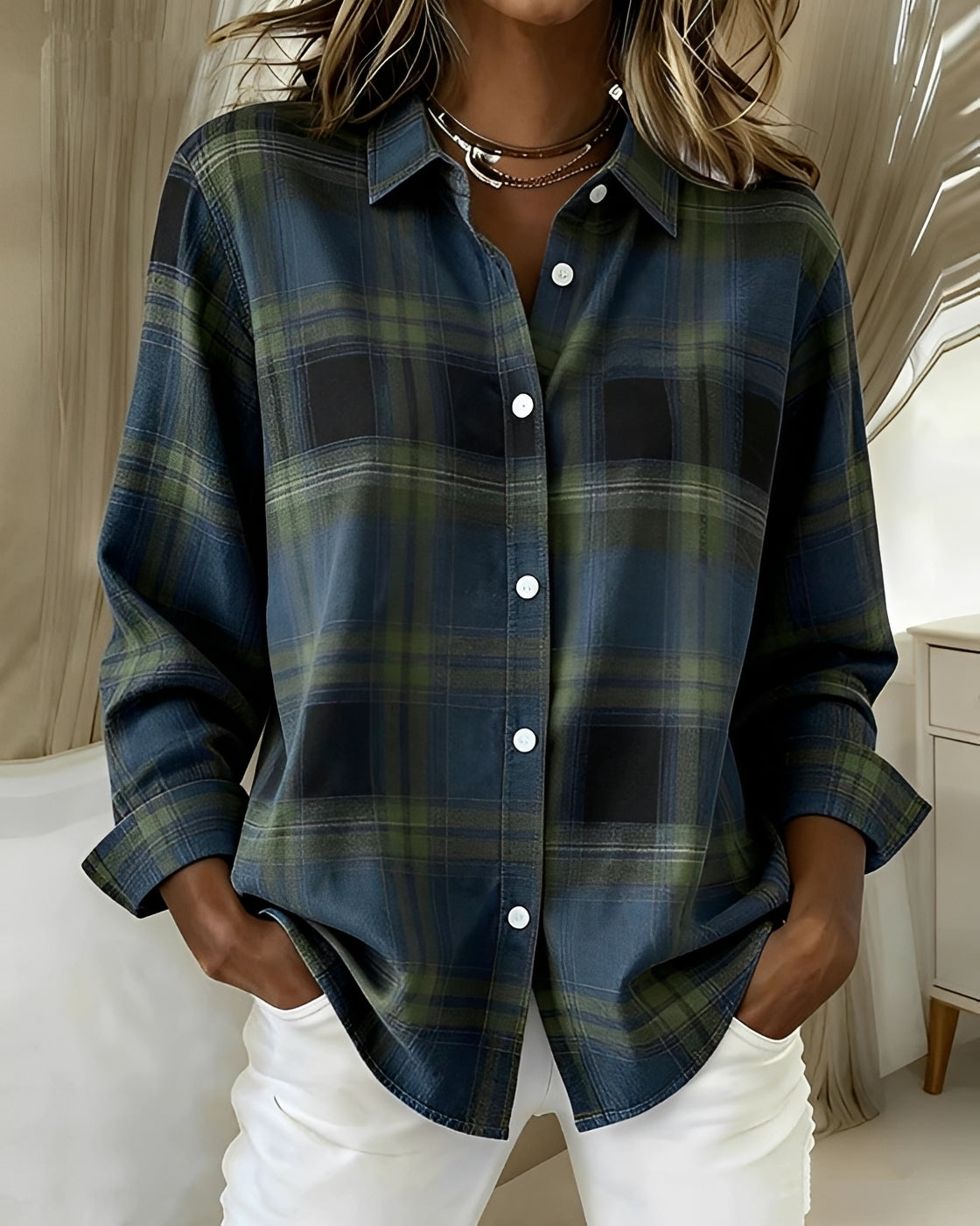Eliza - Camisa Casual de Manga Larga a Cuadros