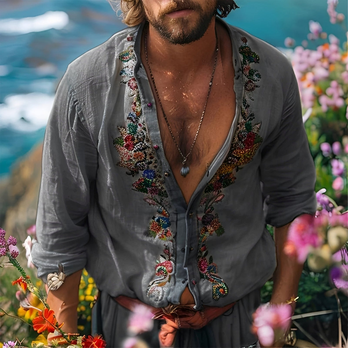 Benedict - Camisa Elegante Bordada de Manga Larga