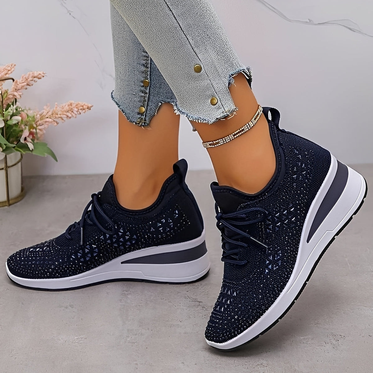 Elodie - Zapatillas cómodas y elegantes con detalles de strass